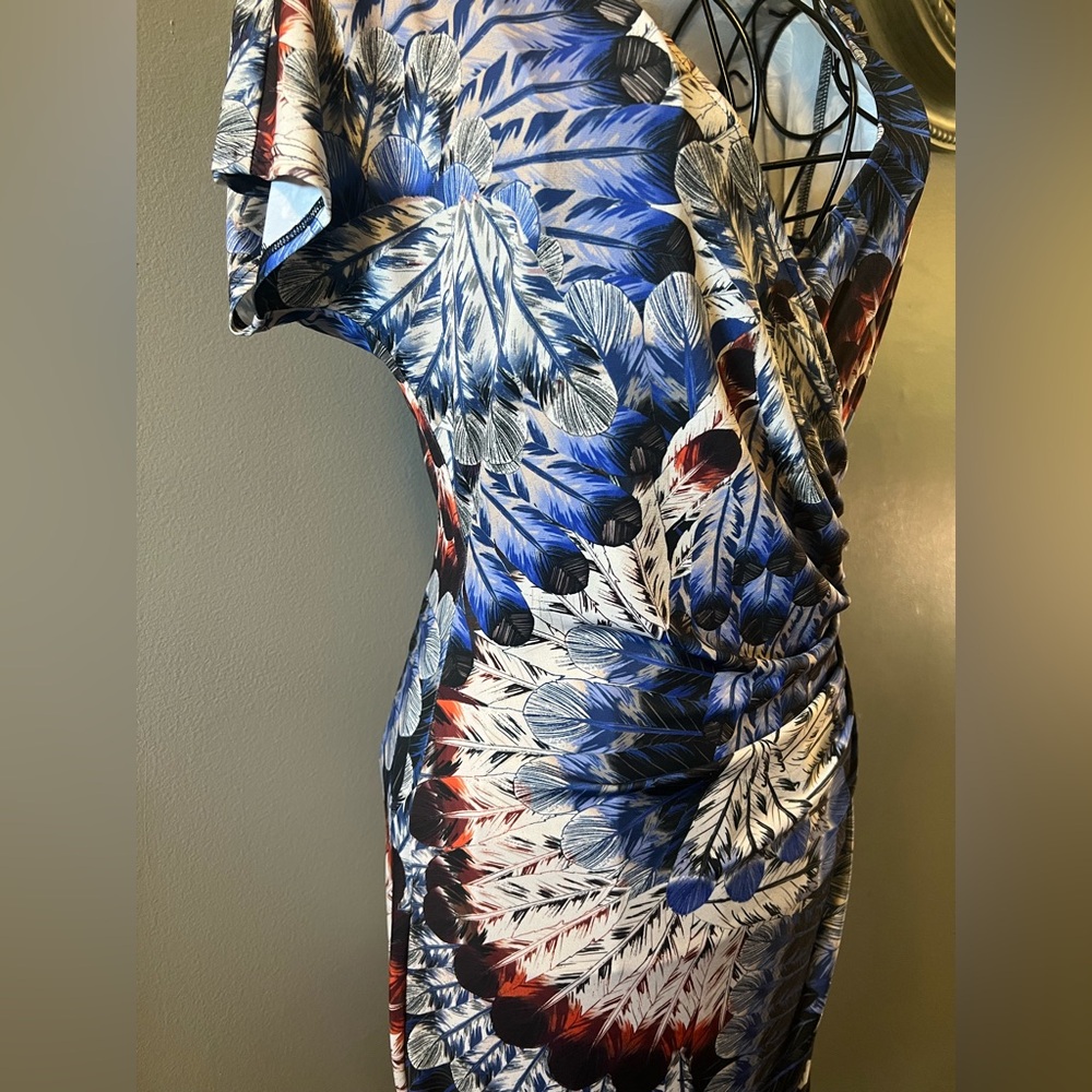 Presley Skye Blue and White Feather Ruched Summer Dress X Small - Picture 9 of 15